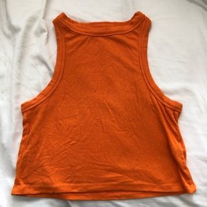 Berksha neon orange high neck crop tank top